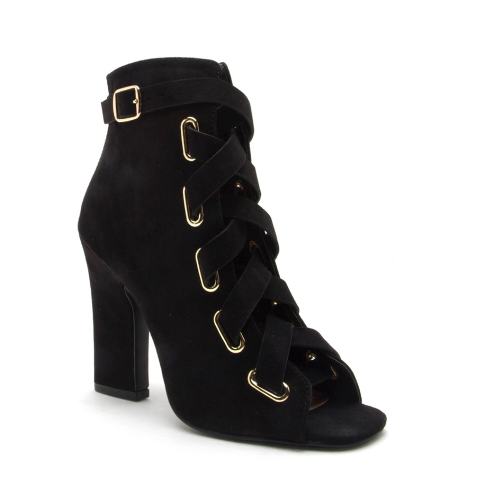 KELLY✨ lace up peep toe block heel shoes black - Picture 4 of 4